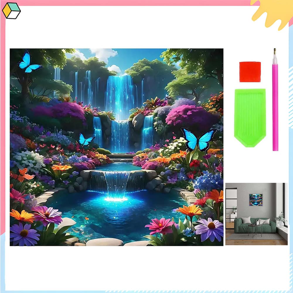 Cachoeira Azul, 30 x 30 cm, kit DIY para pintura com diamantes 5D, ferramentas para pintura com diamantes quadrados