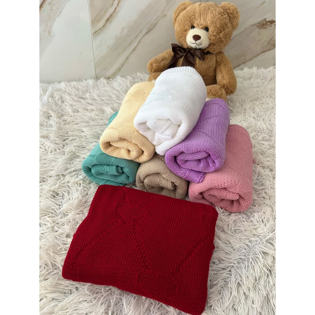 Saída de Maternidade Manta Tricot Bebê Coração  Luxo Cobertor Recém Nascido Menina Menino