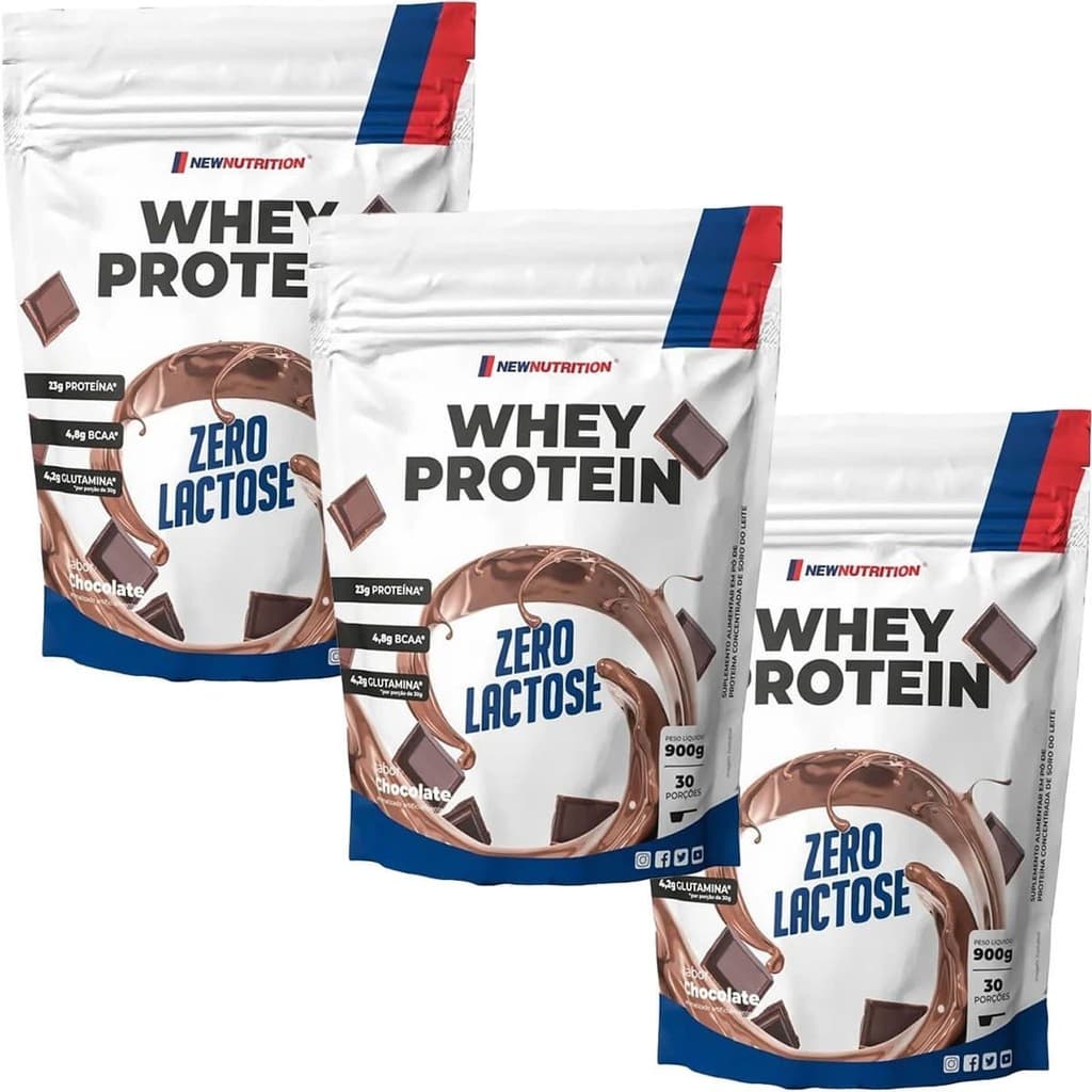 Kit 3X Whey Protein Zero Lactose - 900g Refil Chocolate - NewNutrition