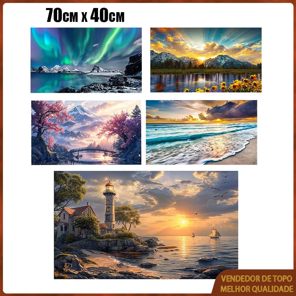 Conjunto de pintura diamante redondo pôr do sol à beira-mar 5D redondo pintura diamante arte tela sem cavalete 70x40cm