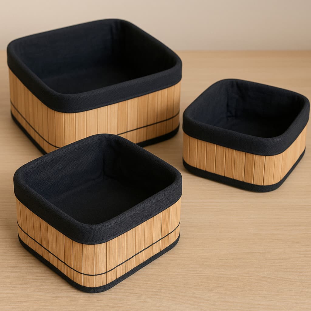 3 Cestos Caixa Organizador De Bambu Banheiro Quarto Armário