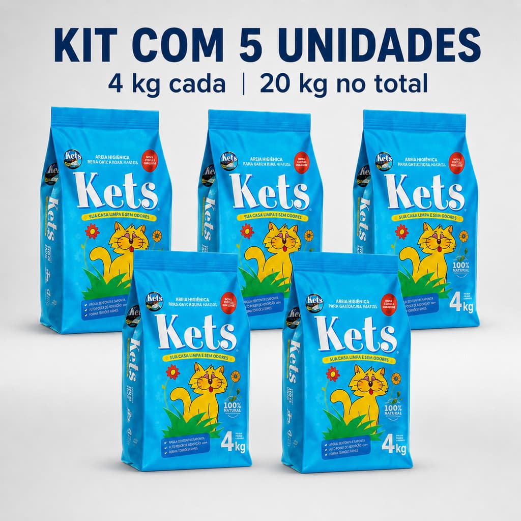 Kit Areia Sanitária Fardo Kets Premium Higiênica Granulado Para Gatos 4kg