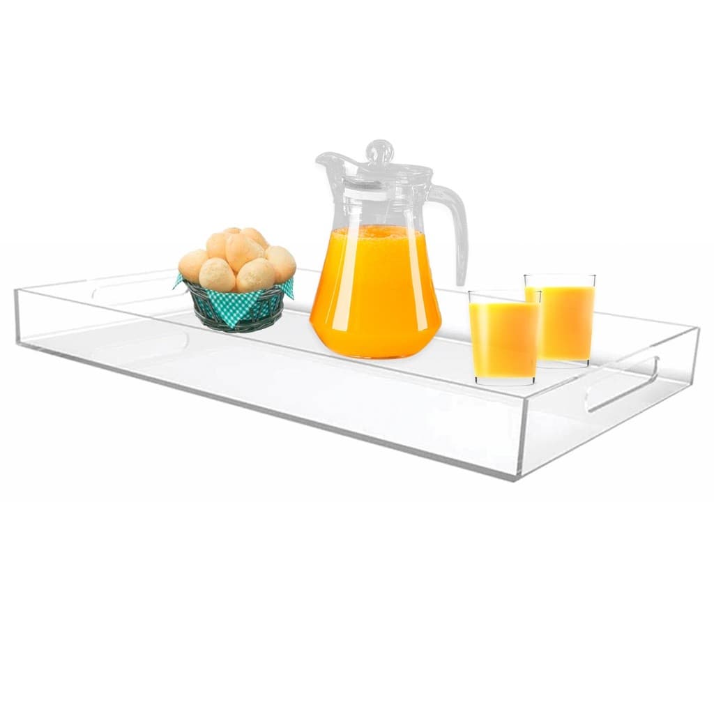 ​Bandeja de acrílico retangular transparente 40x25x6cm organizador multiuso para cozinha  escritório