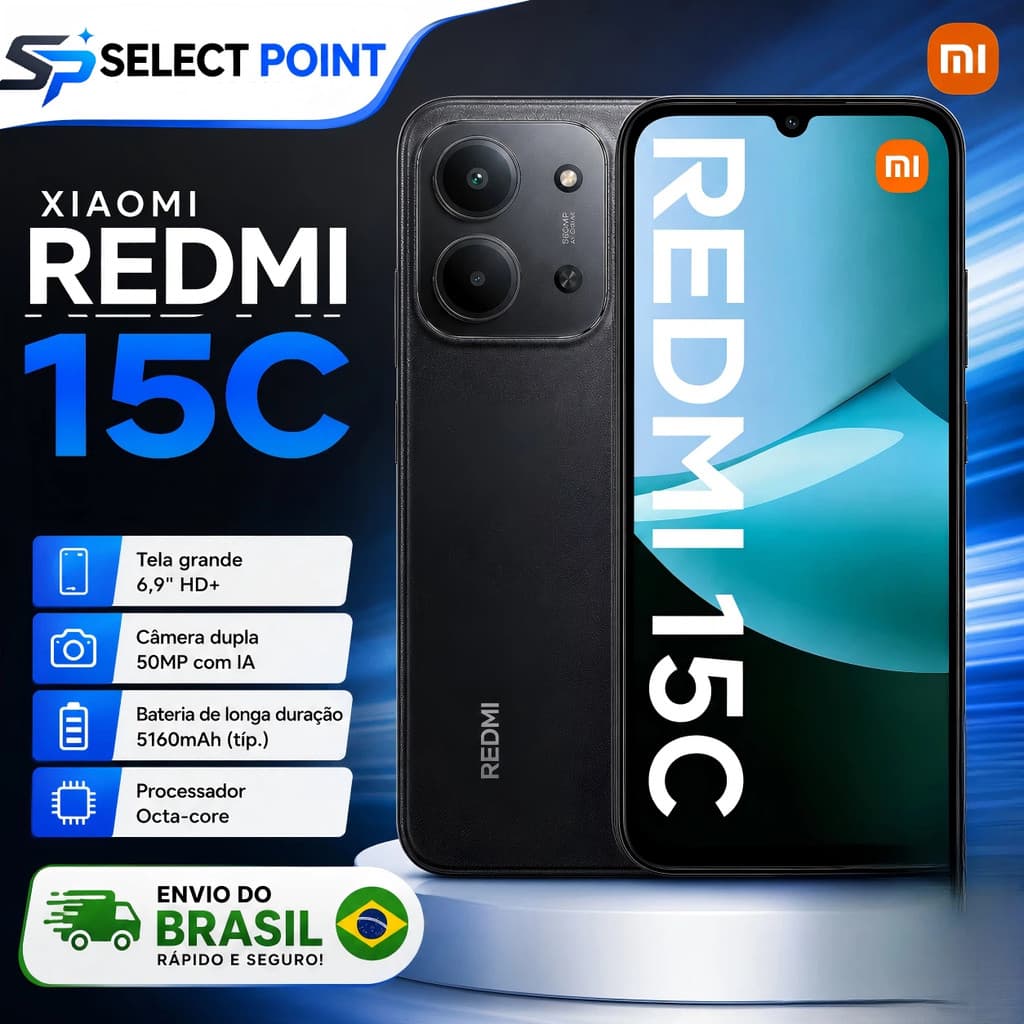 Smartphone Xiaomi Redmi 15C 8GB 256GB 4G Helio G81 Ultra Tela 120Hz Câmera AI 50MP Bateria 6000mAh IP64