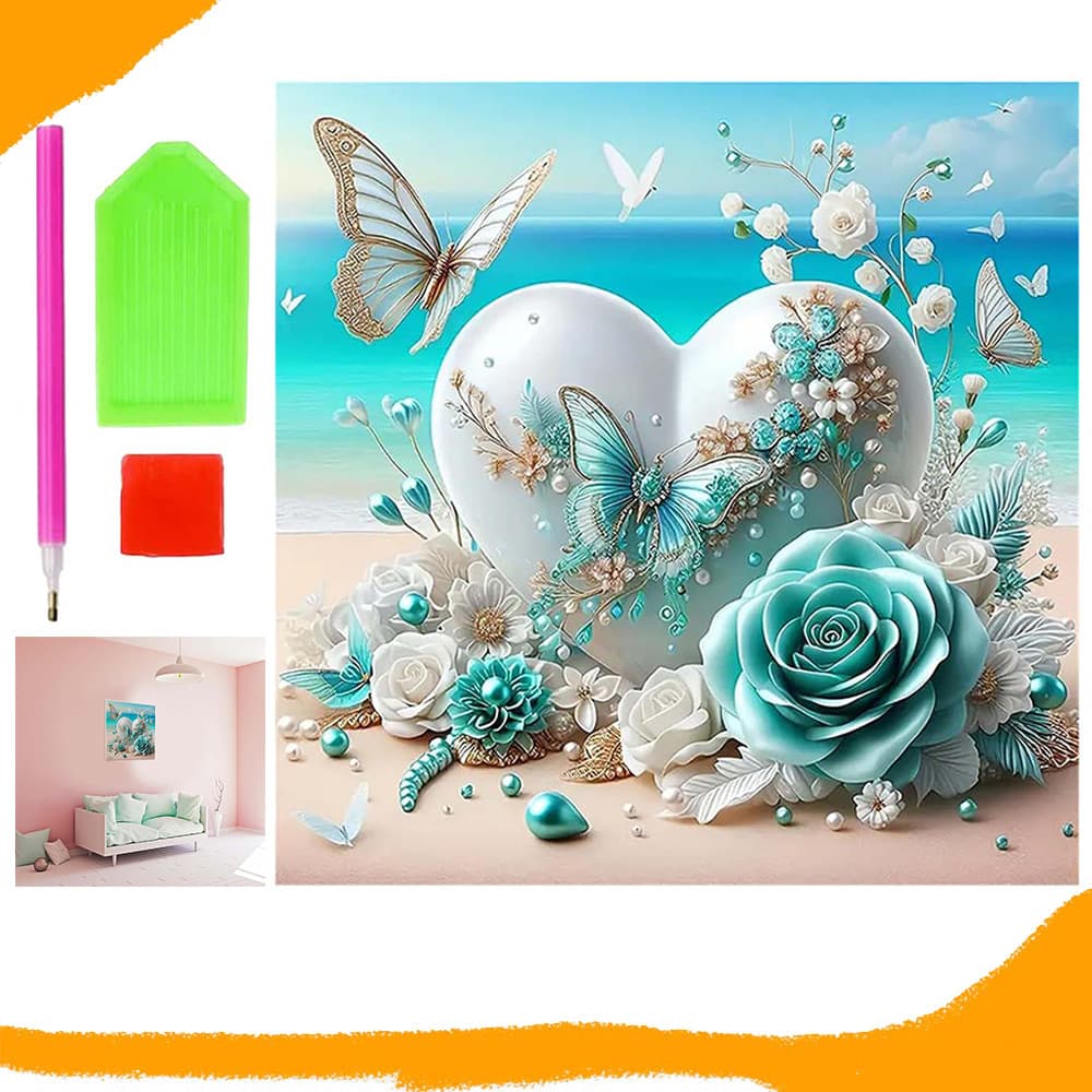 Rosas e corações, diamantes quadrados, pintura com diamantes 5D DIY, kit inicial para pintura com diamantes, 30 x 30 cm
