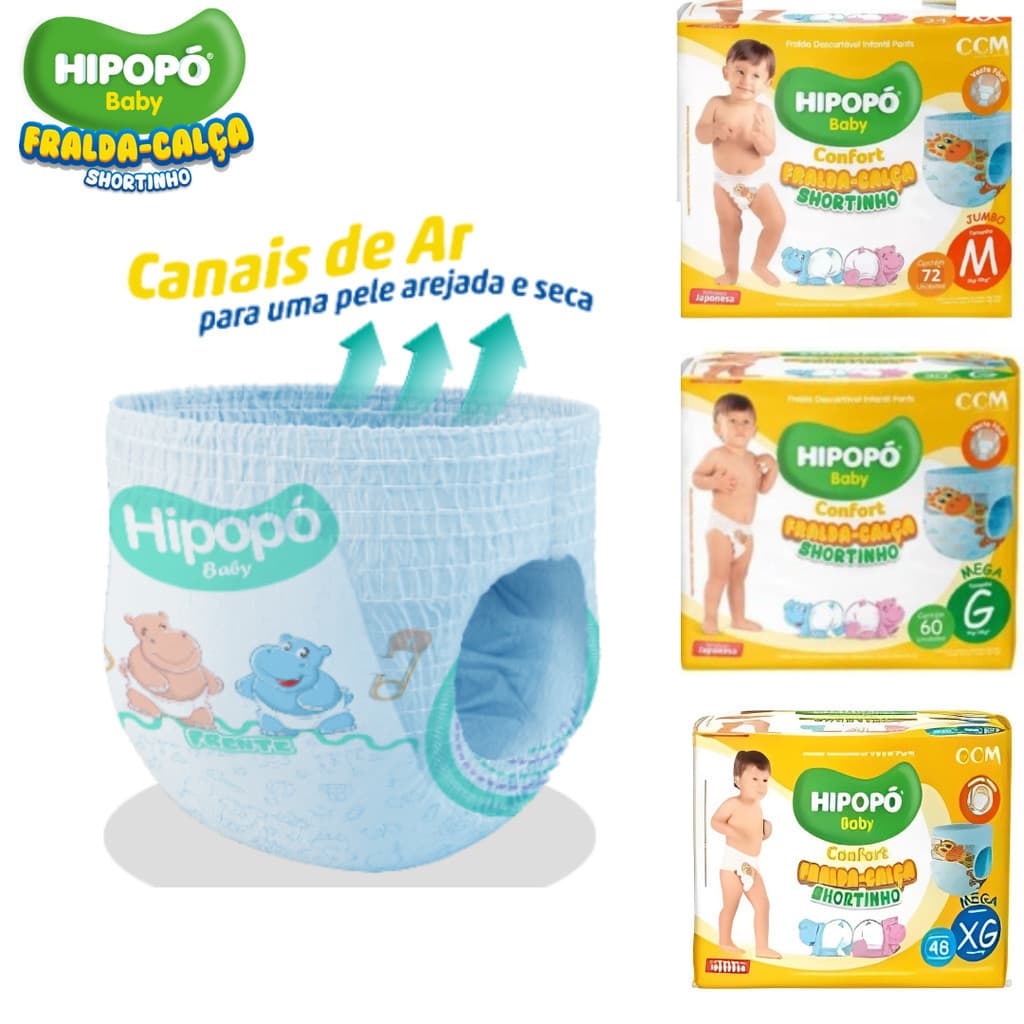 Fralda Calça Hipopo Confort Shortinho Mega Bag Pants . Pacotão