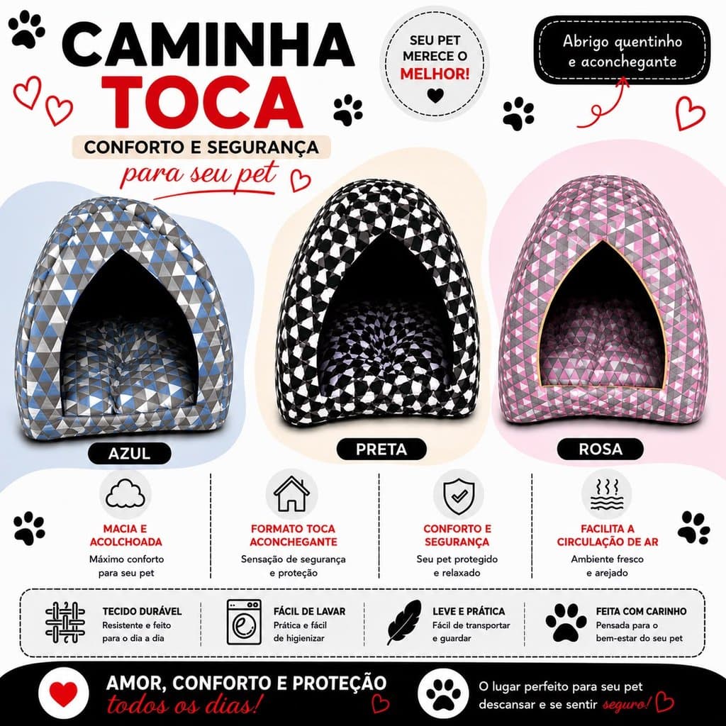 Cama Toca Pet Para Cães e Gatos 45x45x45cm Casinha Confortável Com Almofada