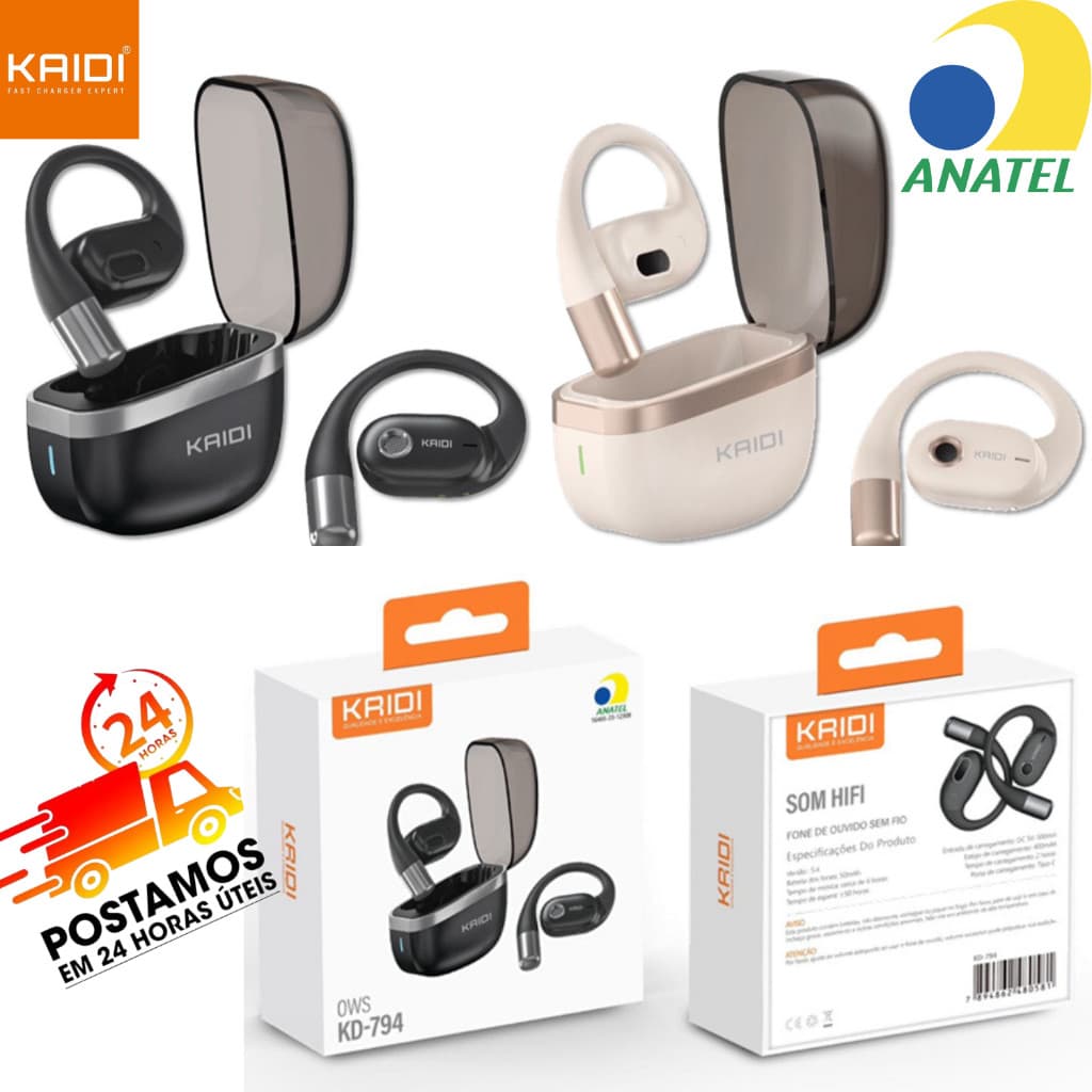 Fone de Ouvido Sem fio Bluetooth TWS Original Kaidi KD-794 Bateria de Longa Duração