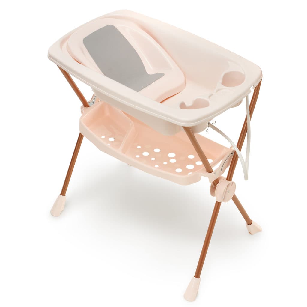 Banheira Bebê Acqua Premium Rose Galzerano 2 Em 1 Com Suporte Dobrável Assento Redutor Porta Objetos Compacta
