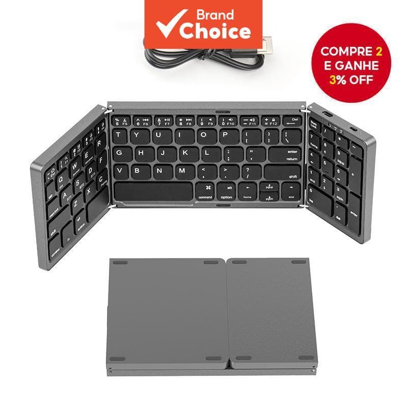  JOMAA Teclado Portátil de Viagem Mini Teclado Dobrável Bluetooth Compacto com Teclado Numérico Recarregável Sem Fio