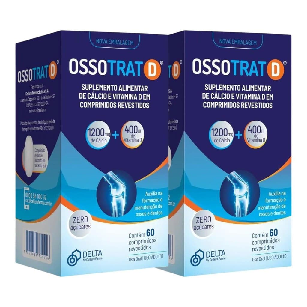 Kit C/2 Ossotrat D 60 Comprimidos Cálcio + Vitamina D Suplemento Diário Mais Economia