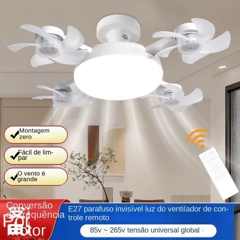 Ventilador de Teto LED com Controle Remoto – Soquete E27 Silencioso 2 em 1 Luminária Ventilador LED com Controle Remoto