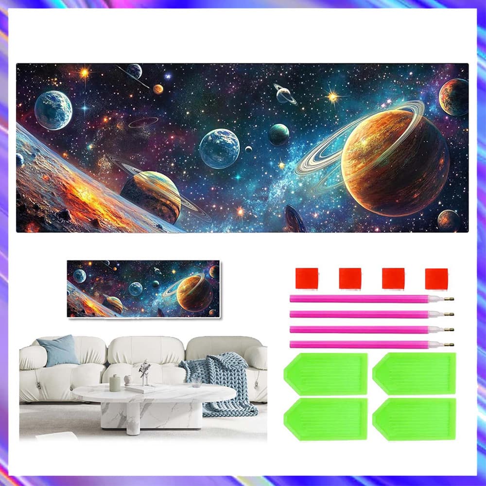 Planetas cósmicos, Pintura com diamantes redondo 5D DIY, completo de ferramentas para pintura com diamantes, 120 x 40 cm