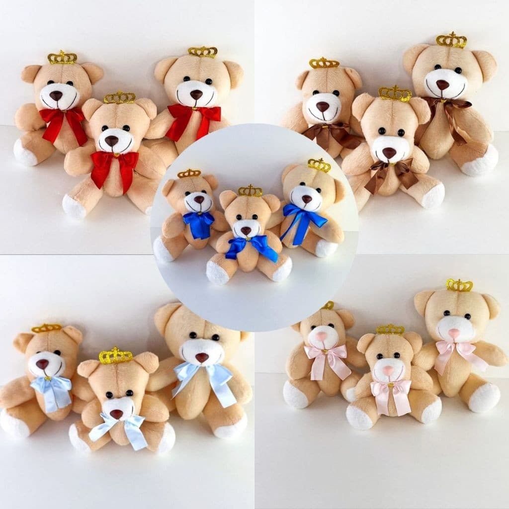 Trio de Ursos de Pelúcia Articulado com Laço Para Nicho ou Presente/PRONTA ENTREGA/ENVIO IMEDIATO