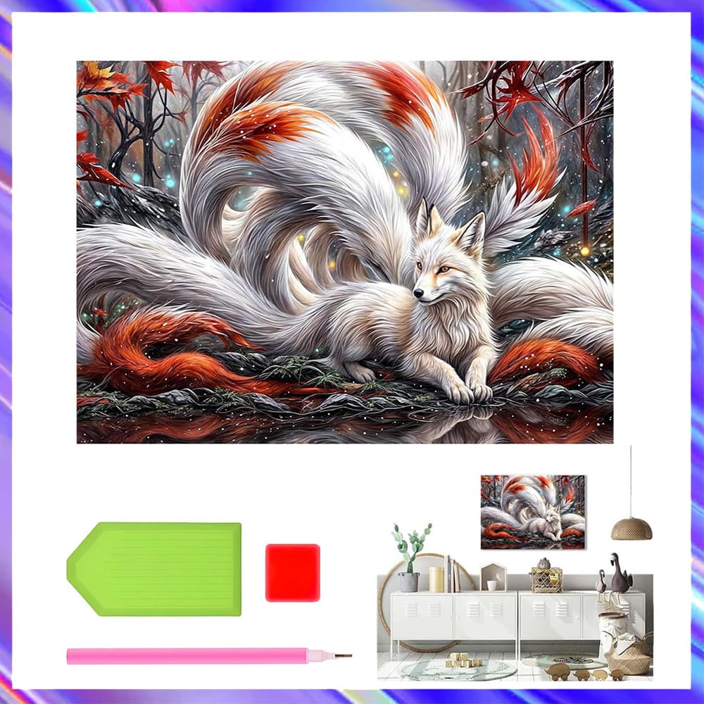 30 x 40 cm, Conjunto de 5D Raposa de nove caudas Diamante Arte Pintura DIY Diamante quadrados, pintura diamante 5D DIY