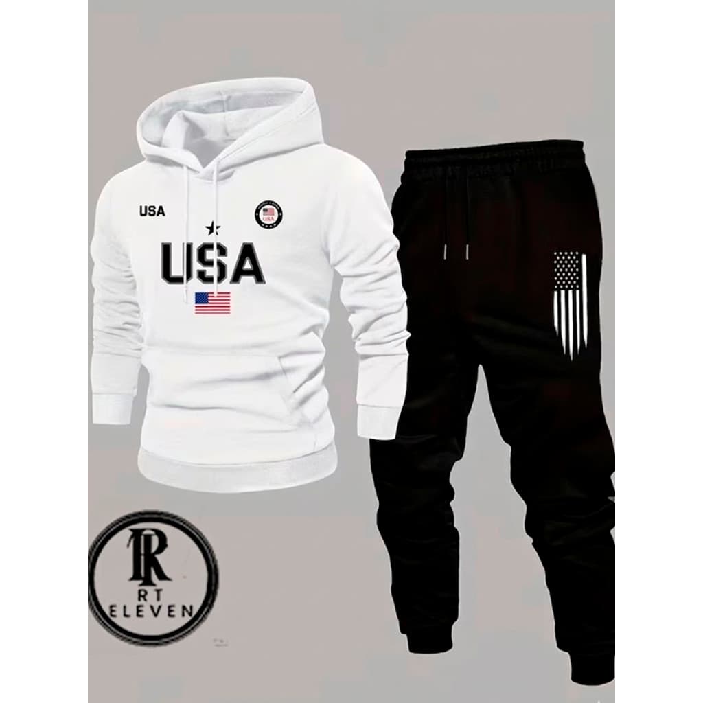 Conjunto Moletom Usa Estampa Blusa Moletom + Calça Com Bolso  Linha Premium StreetWear Casaco de Frio Lançamento Inverno