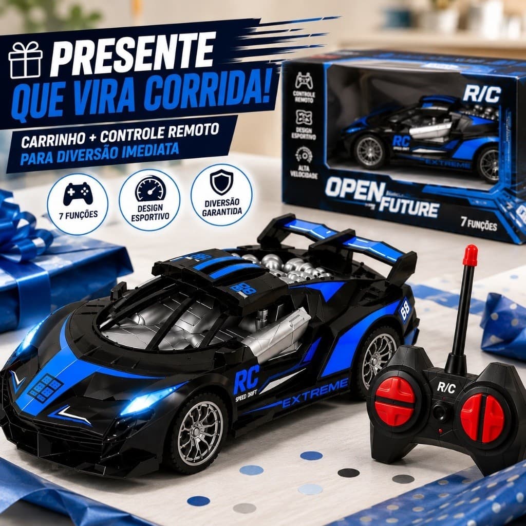 Carrinho Controle Remoto Moderno Speed Portas Abertura Esportivo Brinquedo Infantil Menino -Premium