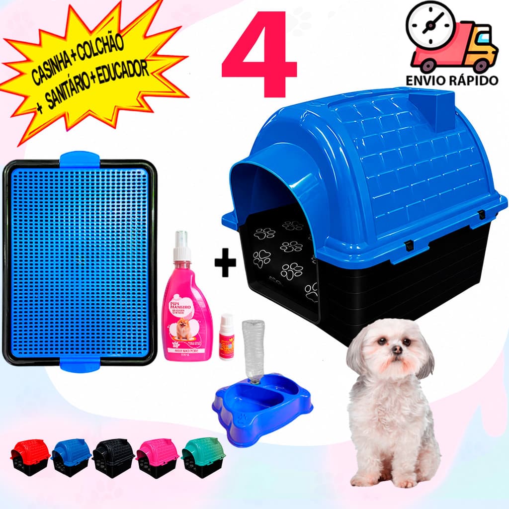 Casa Casinha N4 de Cachorro Pequeno + Caminha Pet Sanitário Higiênico Educador Xixi Sim Não