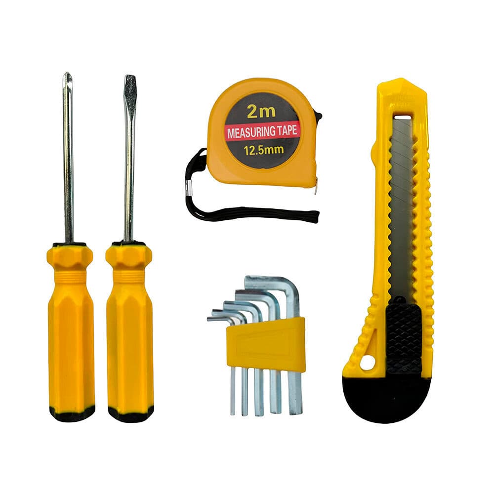 Kit de Ferramentas 9 Peças com Estilete, Trena e Chaves Portátil Completo