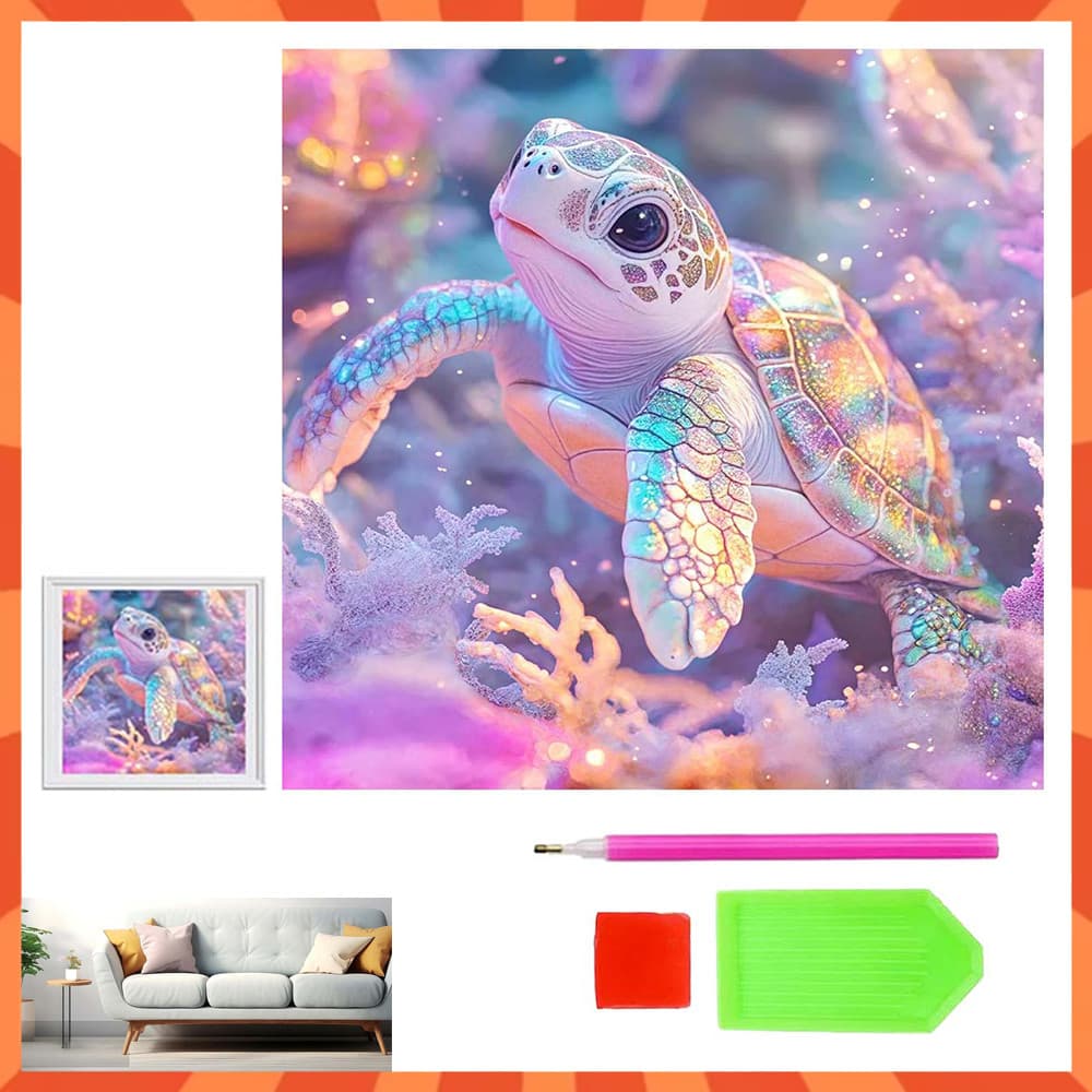Tartaruga, kit de arte com diamantes, pintura com diamantes para iniciantes, diamantes quadrados 5D, 30 x 30 cm
