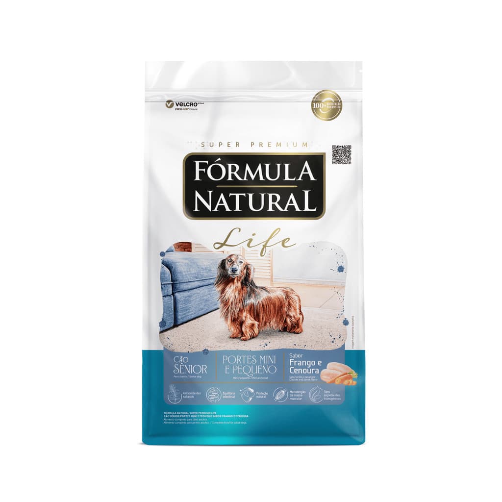 Ração para Cachorro Senior Fórmula Natural Life Portes Mini e Pequeno Sabor Frango e Cenoura 10,1kg