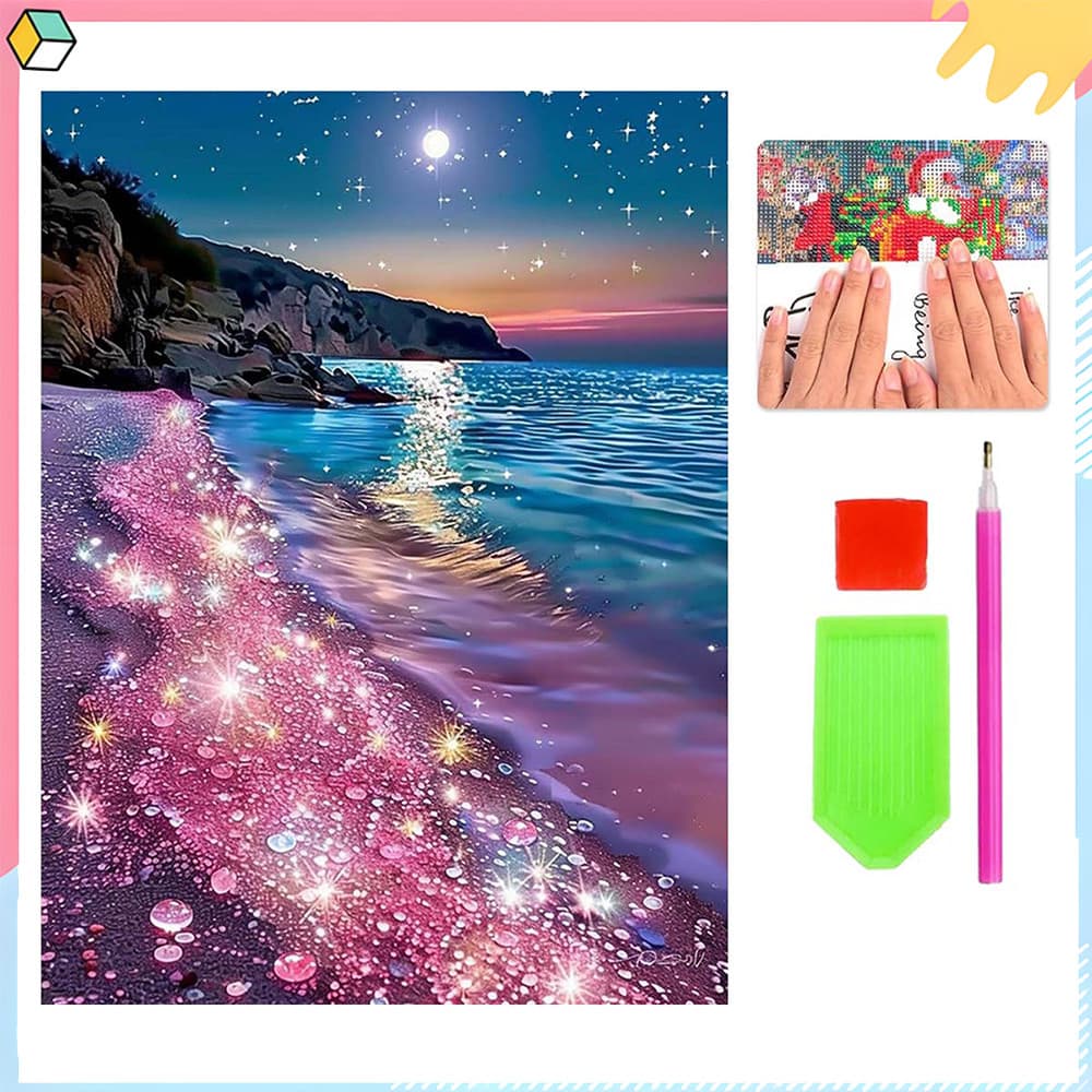 Praia Rosa, 30x40 cm, Kit de Pintura Diamante para Adultos 5D DIY Arte Diamante Quadrada Conjunto Completo