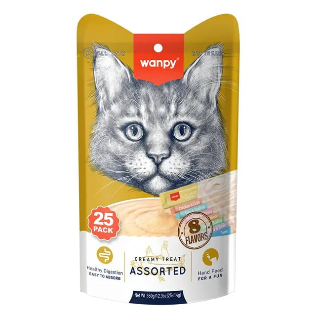 Petisco Creamy para Gatos Sortido 25un 350g - Wanpy Snack Cremoso Recompensa Saudável