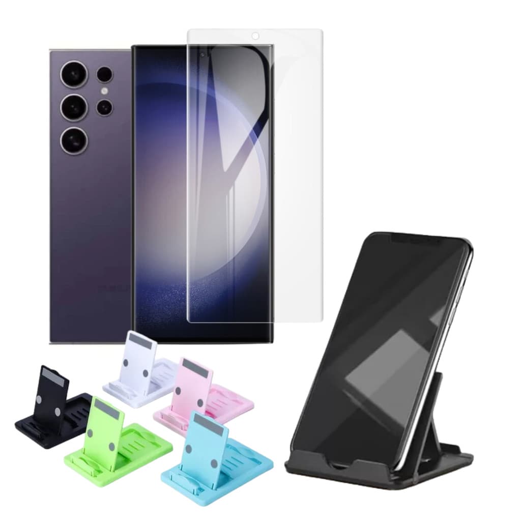 Película Flexivel HD para celular + Suporte Apoio de mesa para celular Samsung Galaxy S23 Ultra