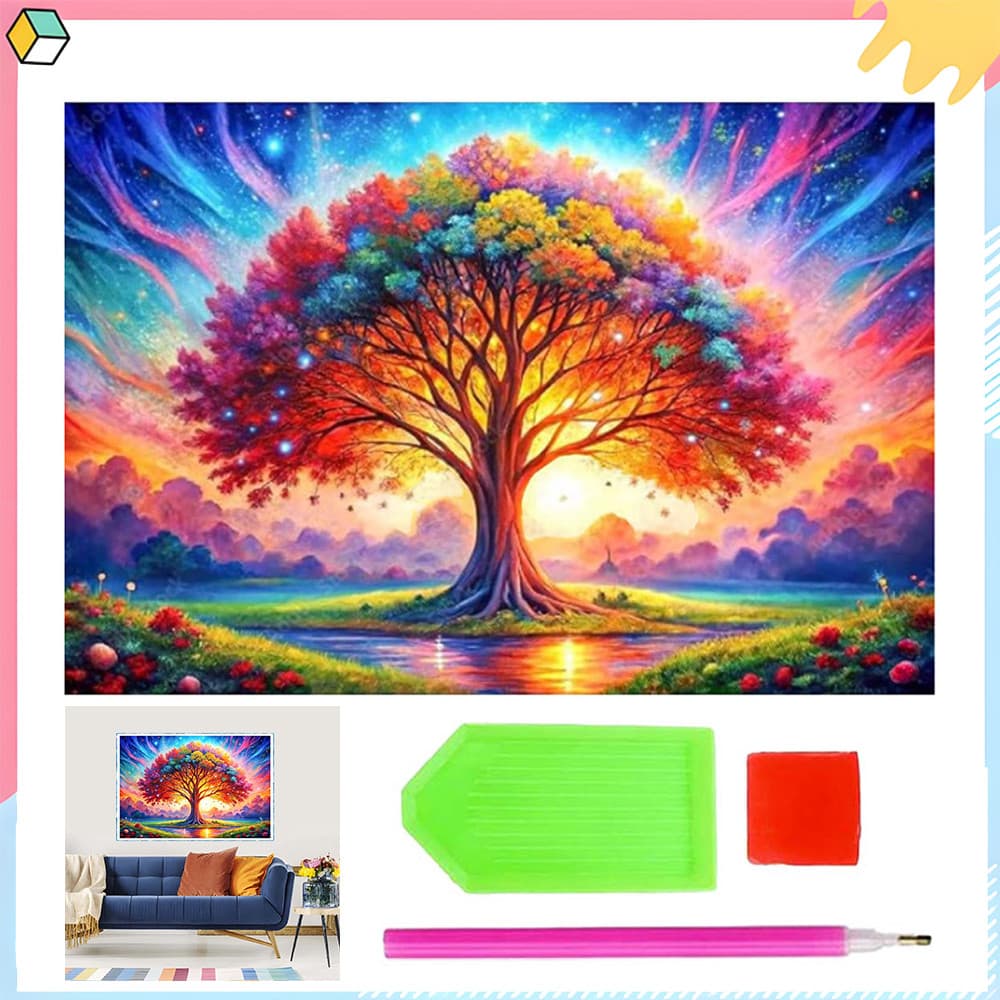 Árvore colorida, 30x40 cm, Kits de pintura de diamante para adultos 5D DIY broca quadrada completa diamantes kit de arte