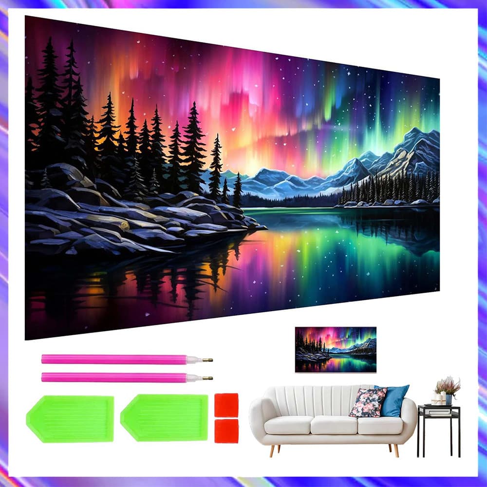 Floresta Aurora, pintura com diamantes quadrados 5D DIY, kit completo de ferramentas para pintura com diamantes, 70x40cm