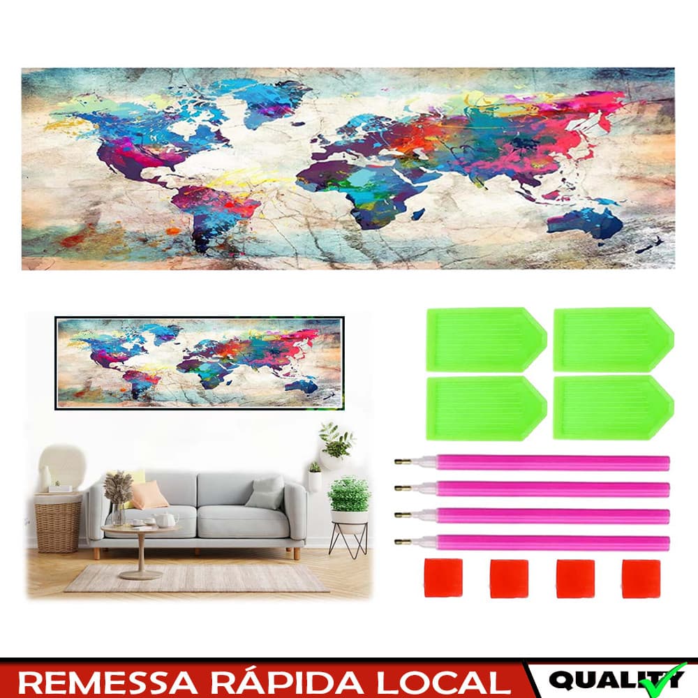 Mapa-múndi, 120 x 40 cm, conjunto de pintura diamante, arte de pintura de diamante redondo 5D, pintura de diama