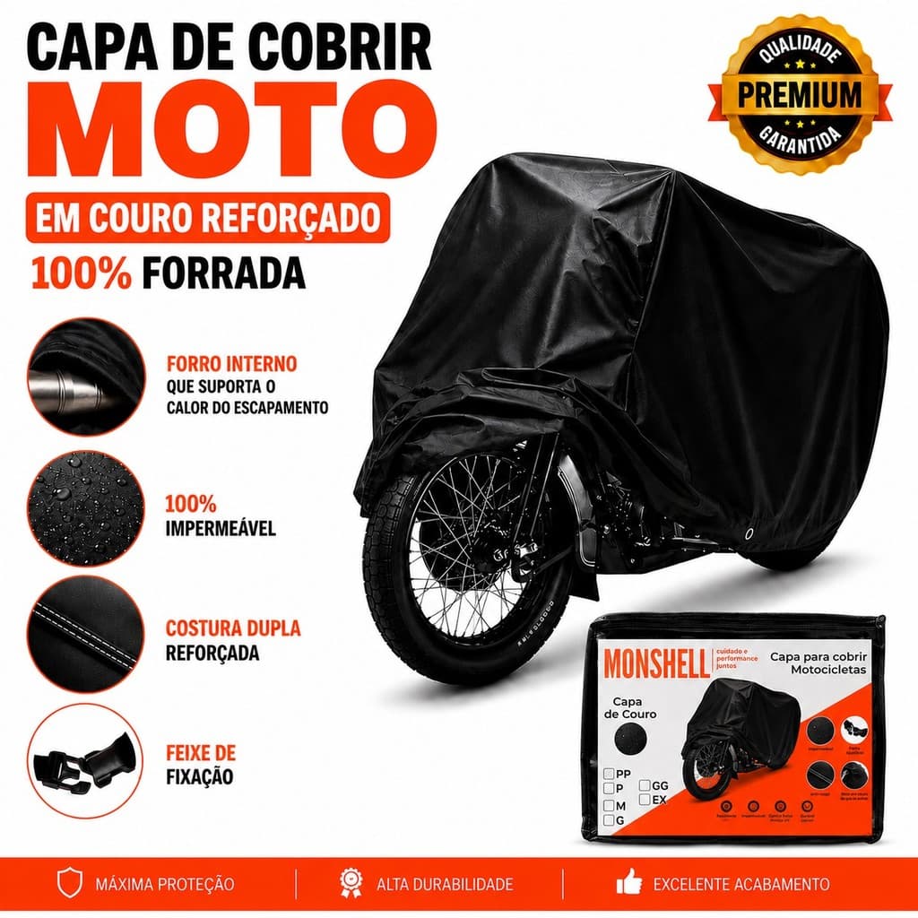 Capa Para Cobrir Moto Couro Impermeável Protege Sol Chuva Granizo Riscos