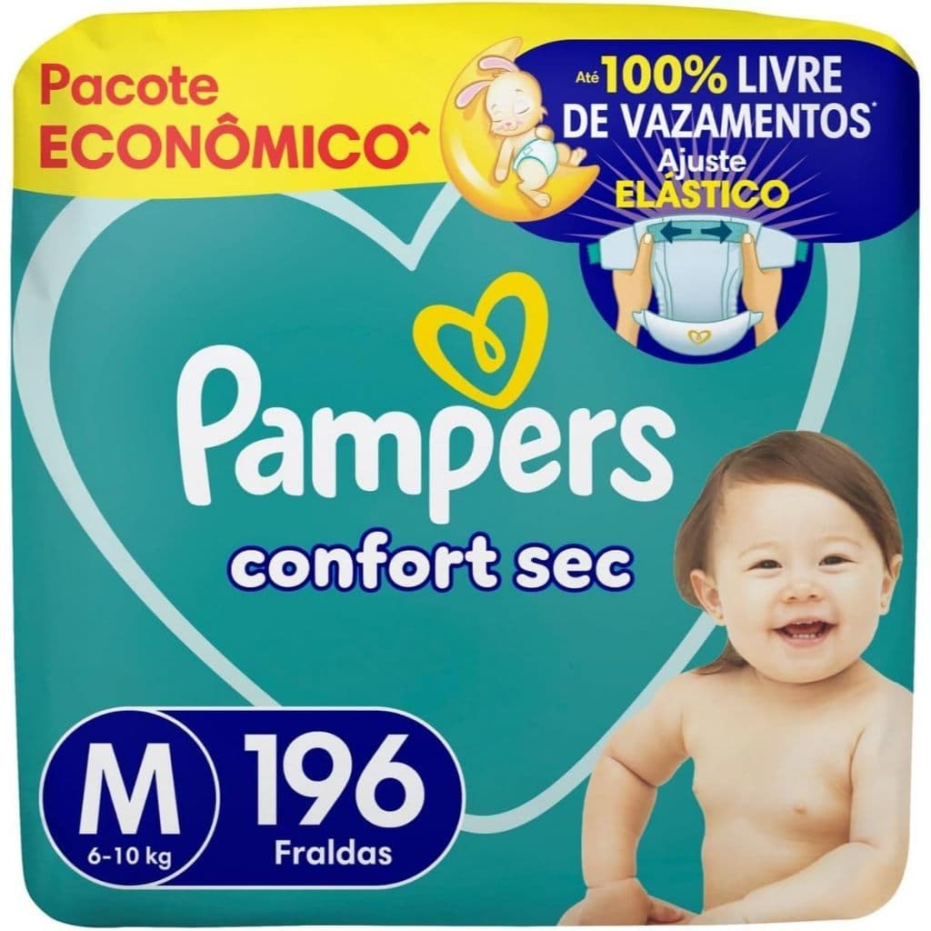 Fralda Pampers Confort Sec M 196 ou G 168 fraldas - pacote econômico