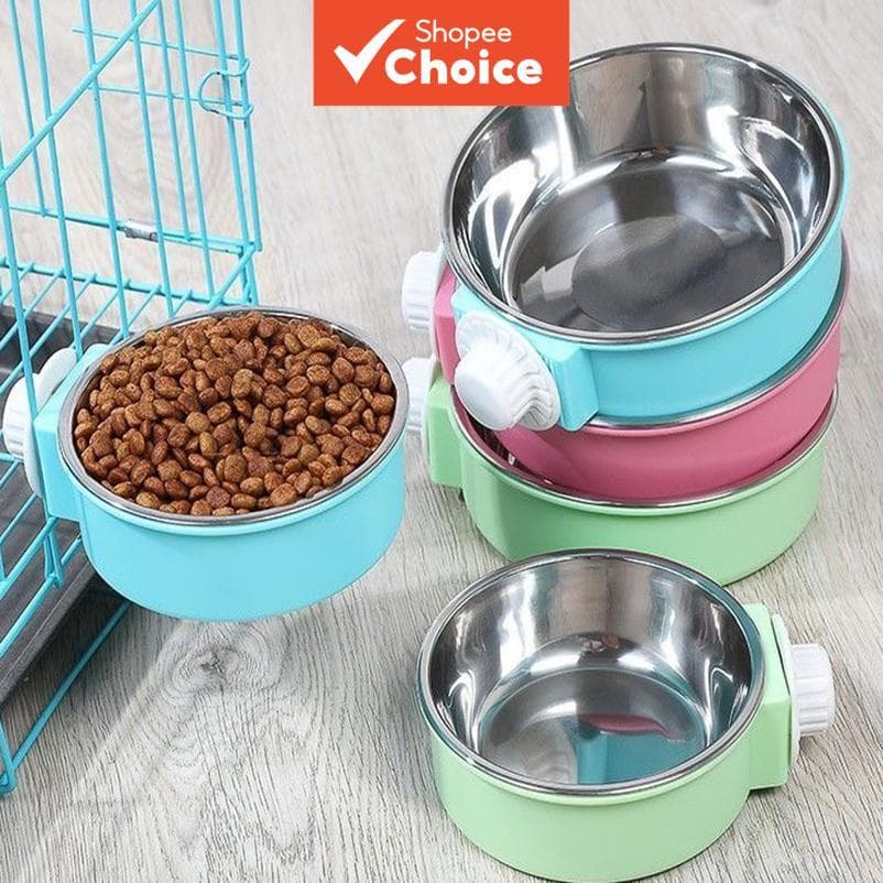Tigela Pet de Aço Inoxidável para Pendurar, Comedouro Antiferrugem para Gaiola, Removível para Água e Ração, Cachorros,