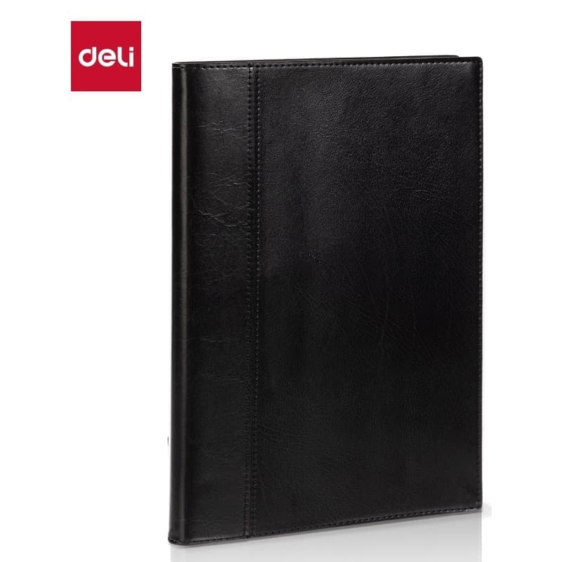 Deli 7910 16K-120 Folhas (Preto) Notebook Couro Notebook Conferência Escritório Papelaria Notebook