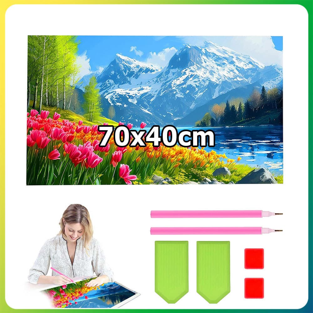 70x40cm primavera montanha tulipa quadrado pintura diamante DIY pintura artesanal 5D diamante ponto pintura decoração pa