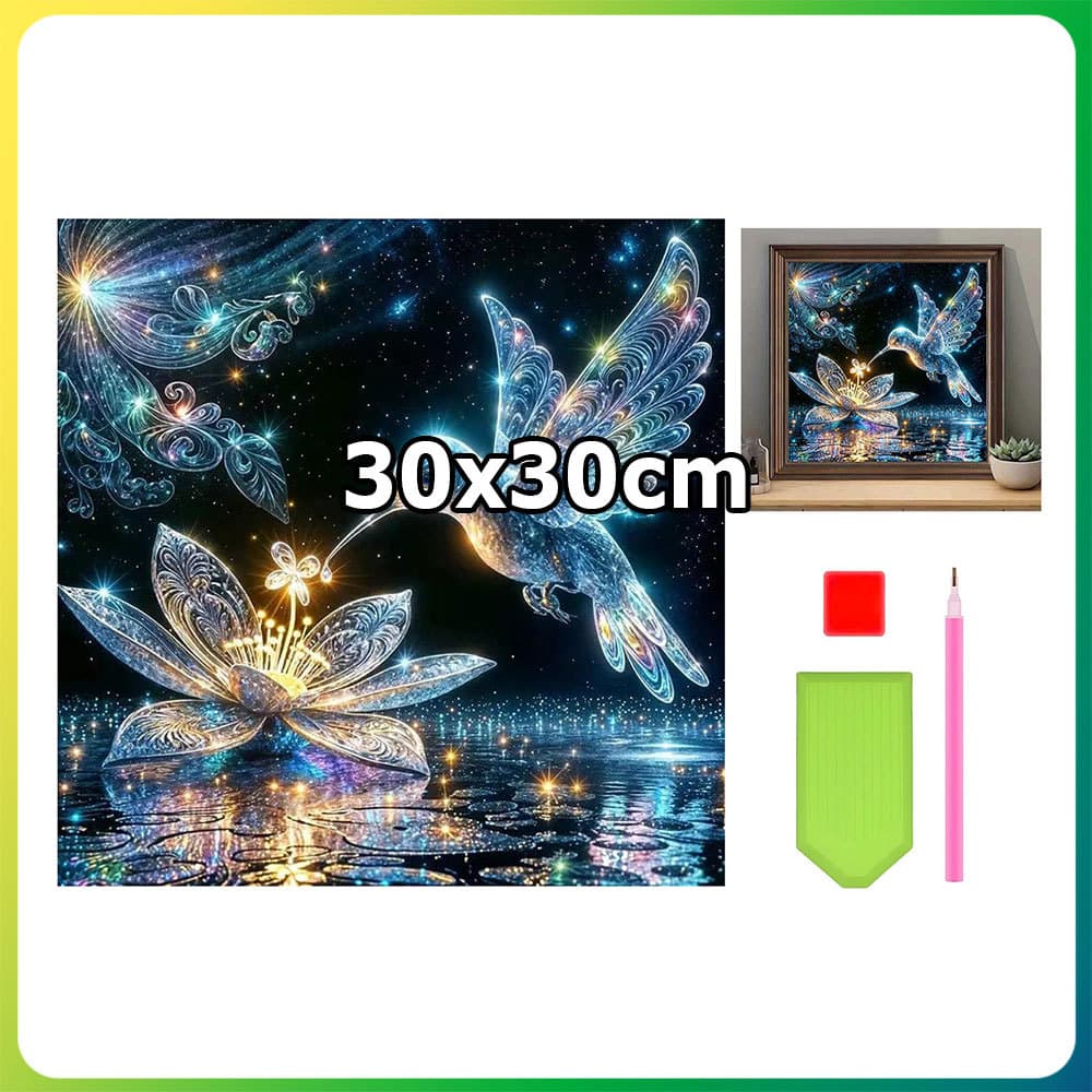 30x30cm Stardust beija-flor e flor de vidro quadrado pintura diamante DIY pintura artesanal 5D diamante ponto pintura de
