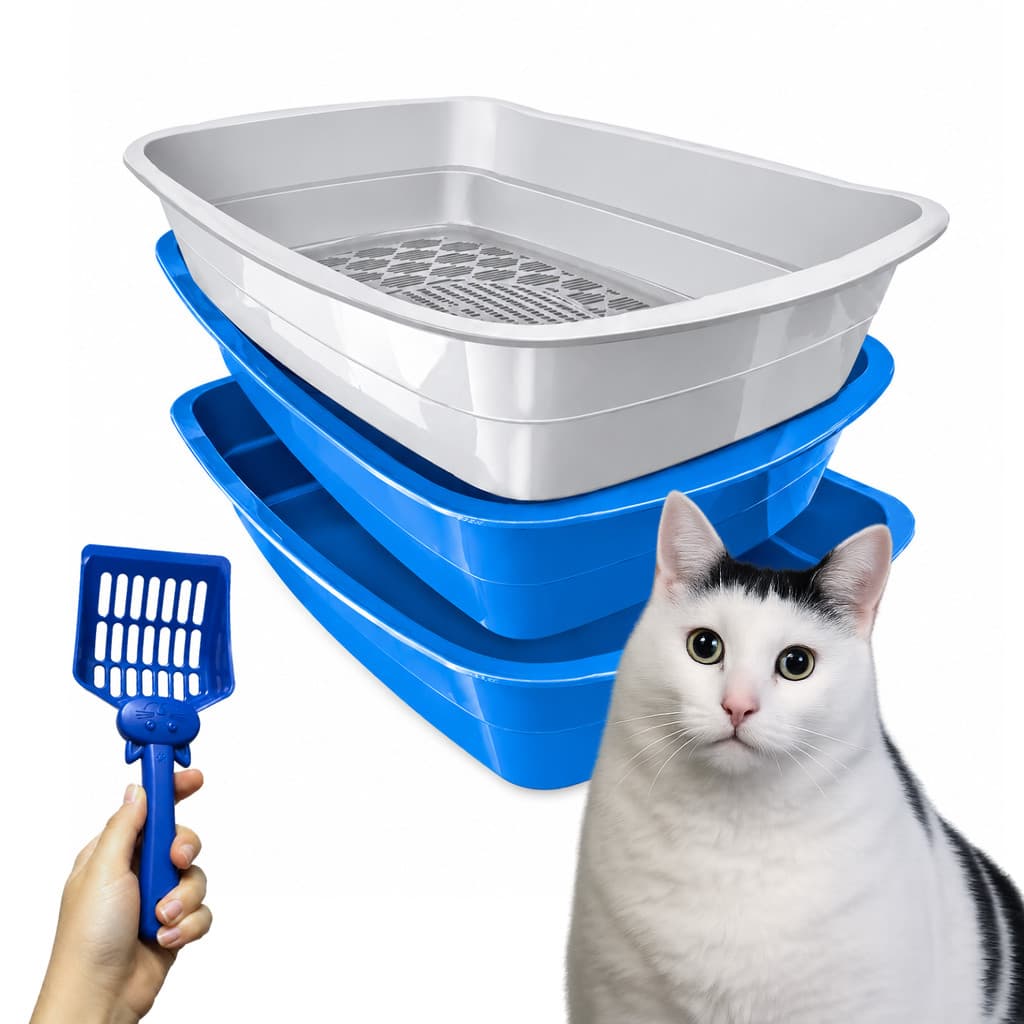 Kit Caixa de Areia para Gatos 3 em 1 com Peneira Banheira Gato Bandeja Higiênica - Unishop