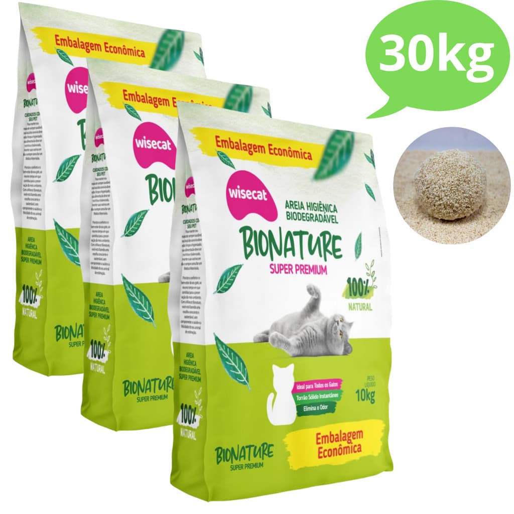 Kit 3 Areia Sanitária De Mandioca Granulado Para Gatos Biodegradável Wisecat 3.0kg