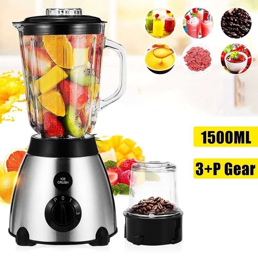 Liquidificador Potente 1000W Inox 1,5 Litros Com Moedor de Café Grãos Jarra de Vidro
