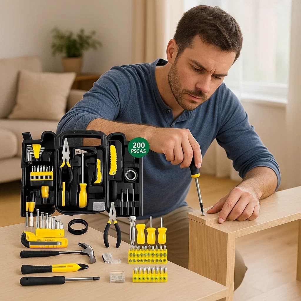 Jogo Ferramentas Maleta 200 Peças Kit Completo Multifuncional Chave Soquete Alicate Bits Manutenção