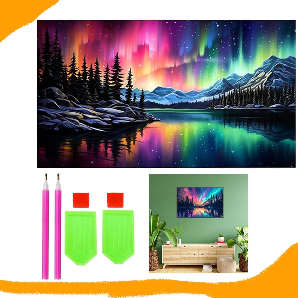 Floresta Aurora, diamantes quadrados, pintura com diamantes 5D DIY, kit inicial para pintura com diamantes, 70 x 40 cm