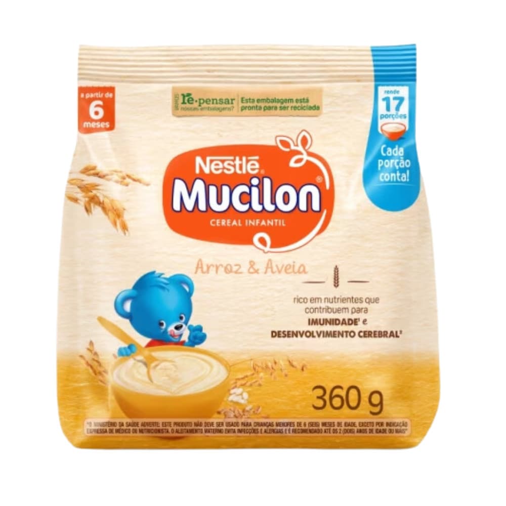 Mucilon Arroz e Aveia 360g Cereal Infantil 6 Meses Rico em Nutrientes