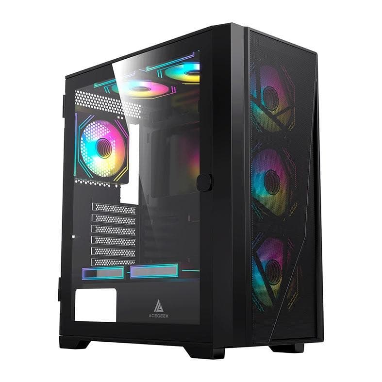 Gabinete Gamer Acegeek Terminator Type C, Mid-Tower, Lateral de Vidro, Preto, AG-TERMINATOR-MESH-BK