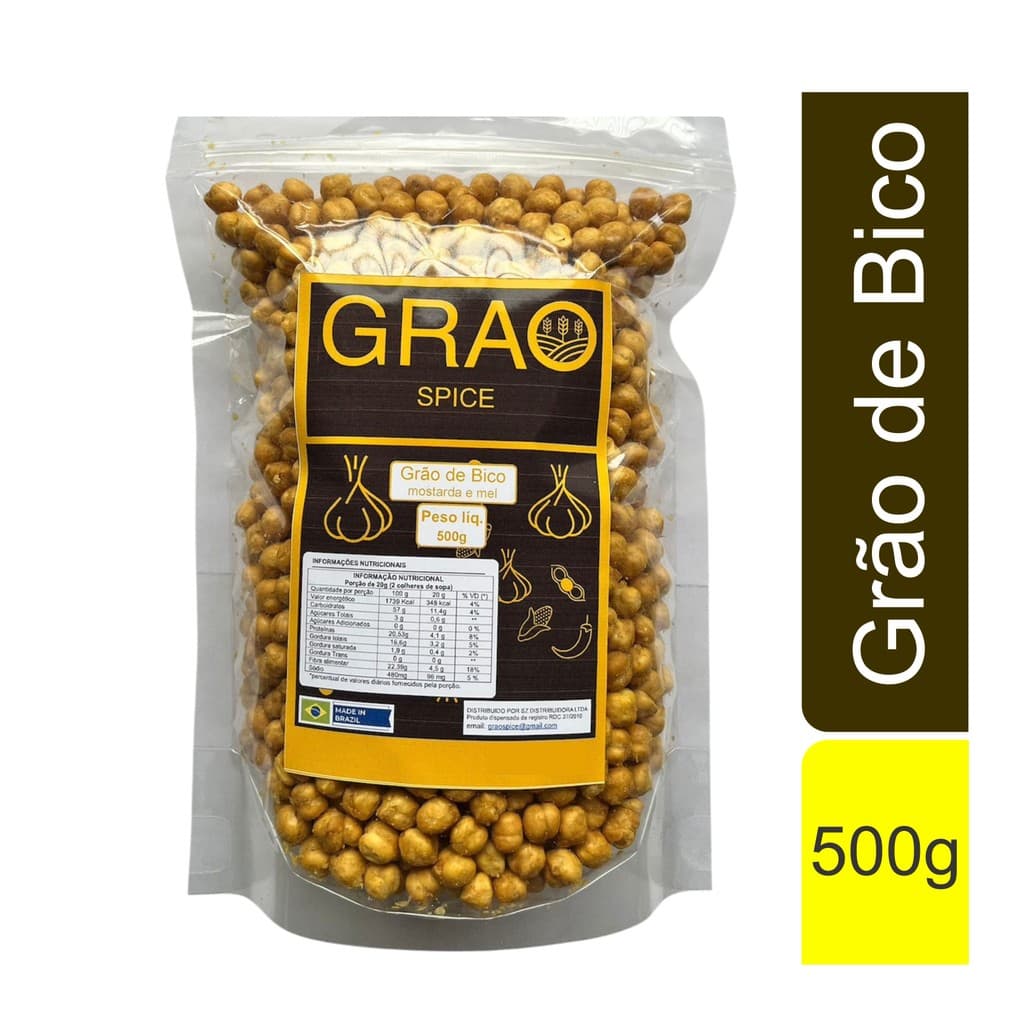 GRAO DE BICO TORRADO CROCANTE SABOR MOSTARDA E MEL - SNACK SAUDAVEL PREMIUM 500G