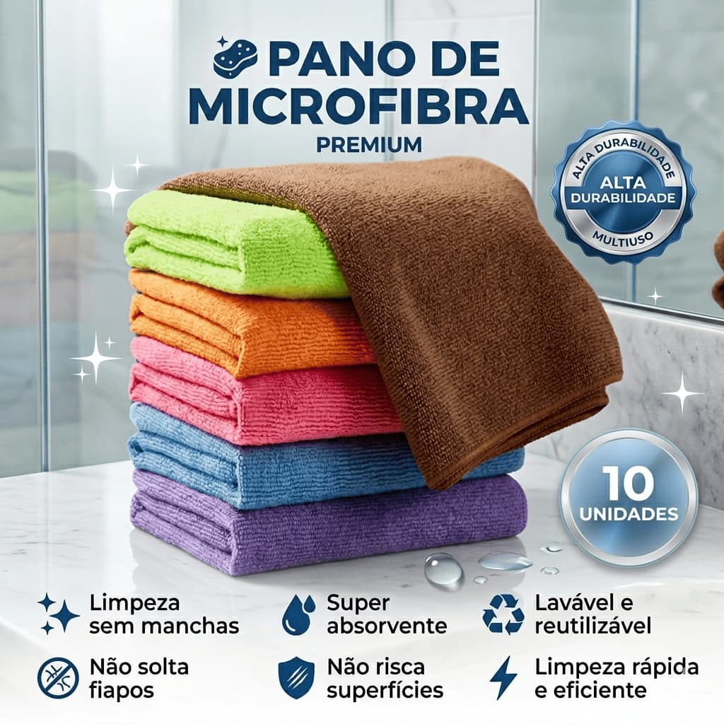 Kit 10 Pano de Microfibra Limpeza 80x60cm Multiuso Carro Vidro Prato Pia Limpeza Tela