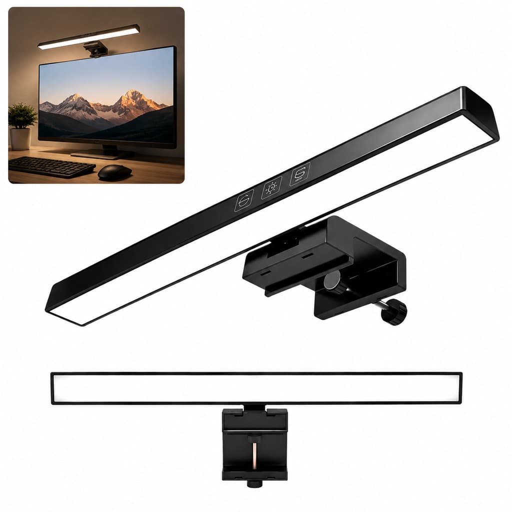 Luminária para Monitor LED USB Type-C 3 Cores Brilho Ajustável Anti Reflexo para PC Gamer