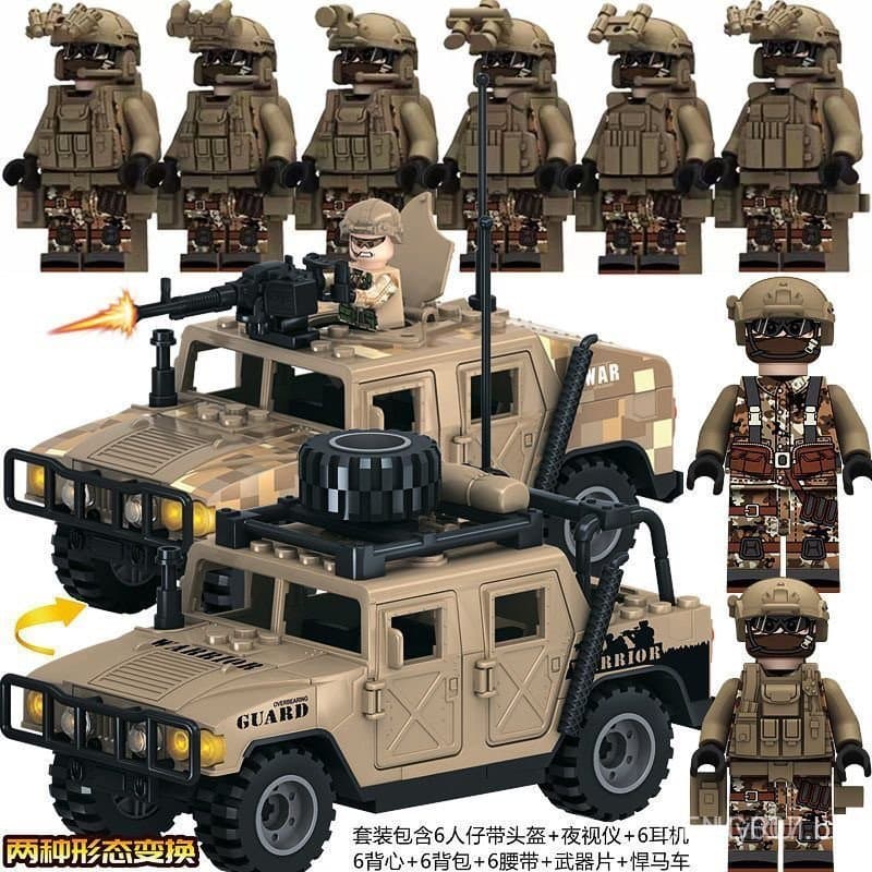 Compatível com Lego Hummer Veículo Off-Road Série Militar SWAT Forças Especiais Minifiguras Blocos de Montar para Menino