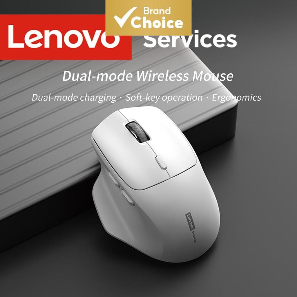 Mouse Sem Fio Lenovo com Dupla Conexão, Design Ergonômico, Longa Duração da Bateria, Ideal para Jogos e Uso em