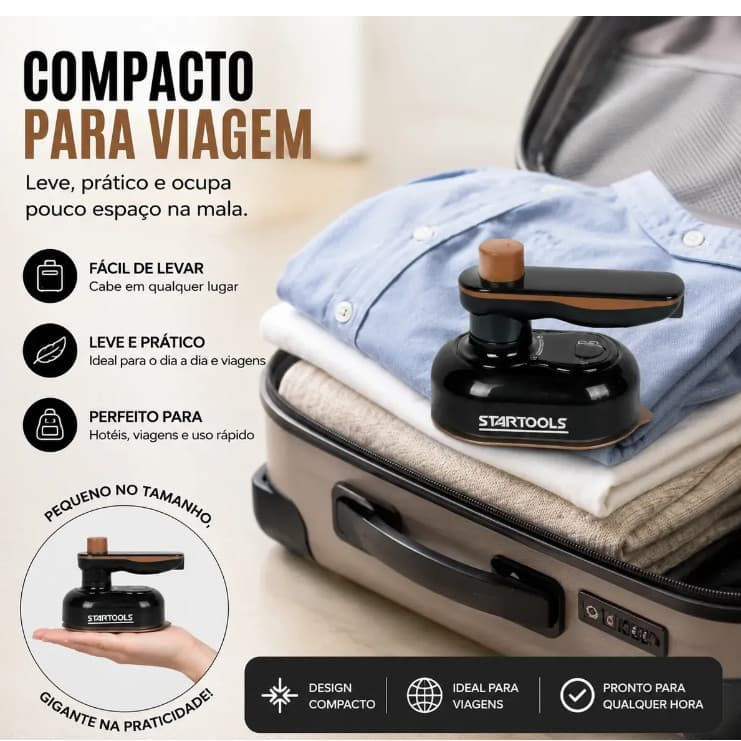 MINI FERRO BIVOLT DE PASSAR ROUPA A VAPOR PORTATIL REF SR1010 - STARTOOLS
